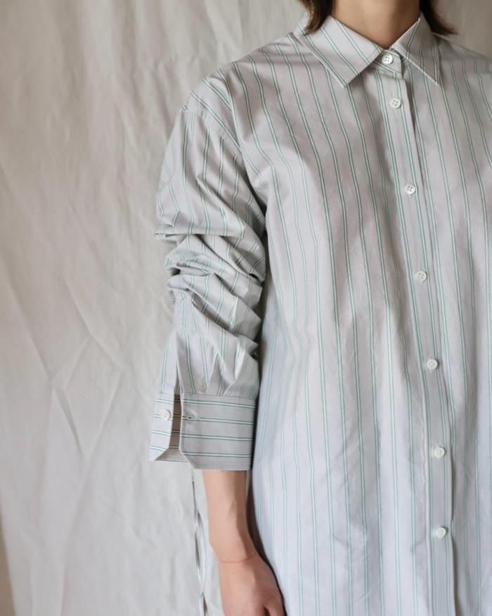 Ernie Palo：SILK COTTON STRIPE SHIRT - GREEN - ORANN ONLINE SHOP