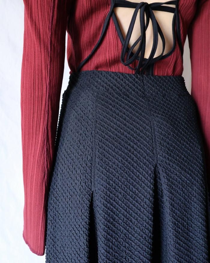 mimimaroY's FLAP FLARE SKIRT 黒2 Mame Kurogouchi：Shirring Jersey Jacquard Flare Skirt