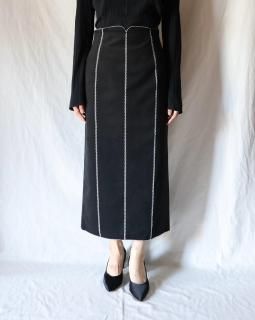 Mame KurogouchiSynthetic Leather Fancy Ftitch High Waisted Skirt - BLACK