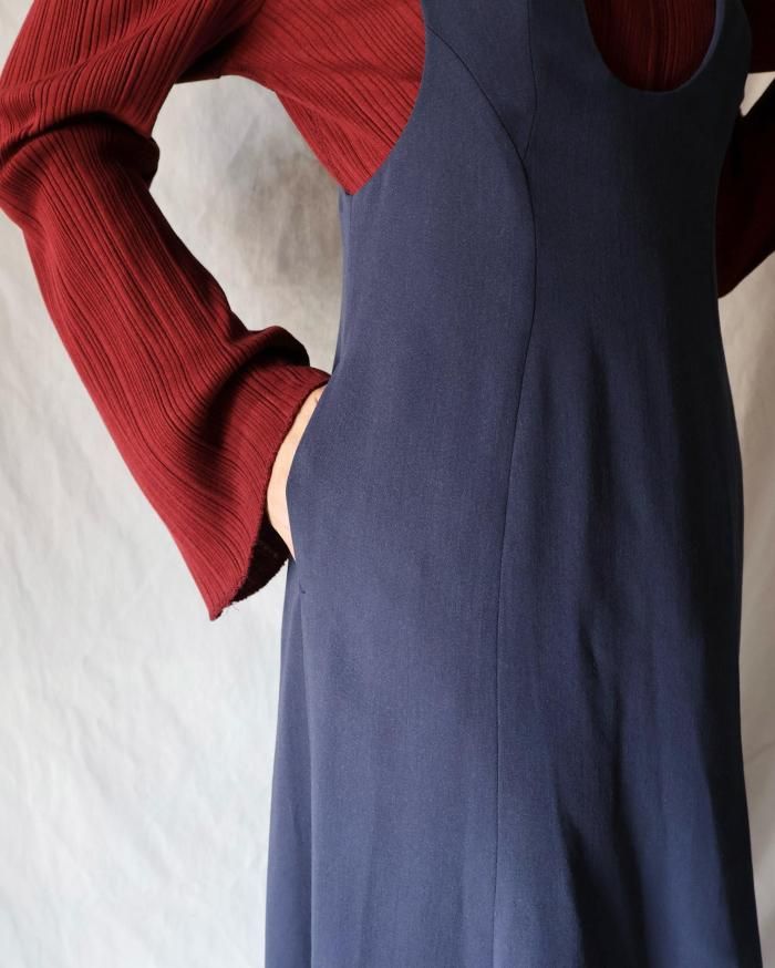 Mame Kurogouchi：Wool Venetian Flare Dress - NAVY - ORANN