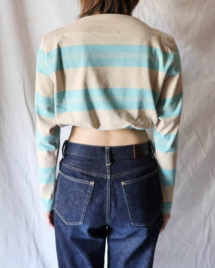 FUMIKA UCHIDA： COTTON JERSEY CROPPED TOP - SAX/BEIGE - ORANN