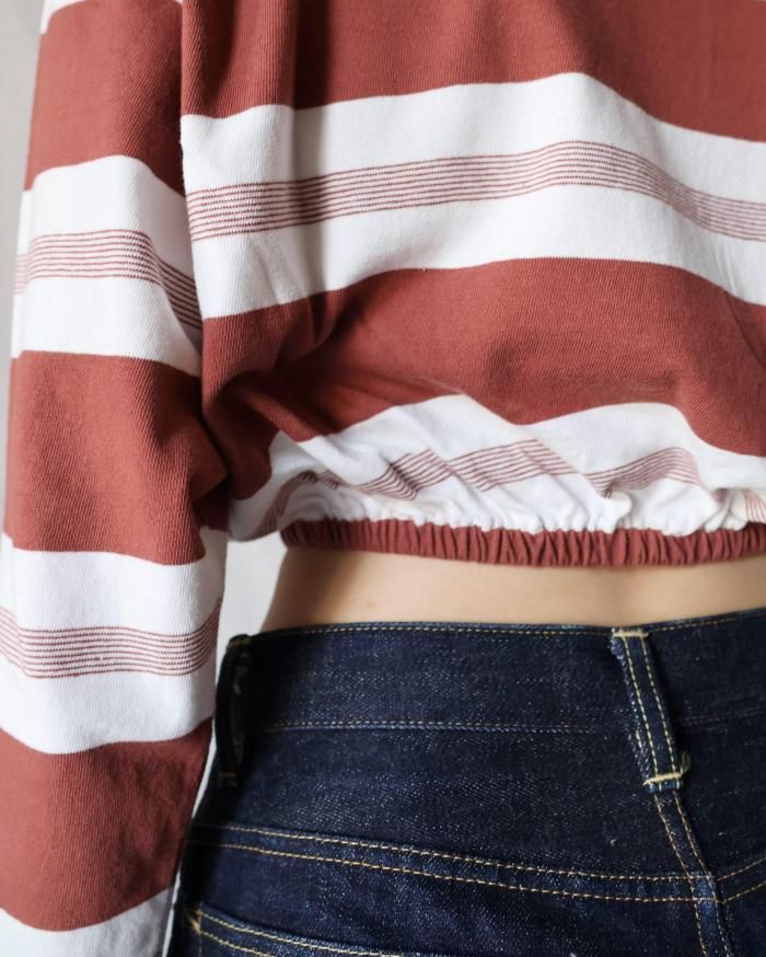 FUMIKA UCHIDA： COTTON JERSEY CROPPED TOP - OFF/BORDEAUX