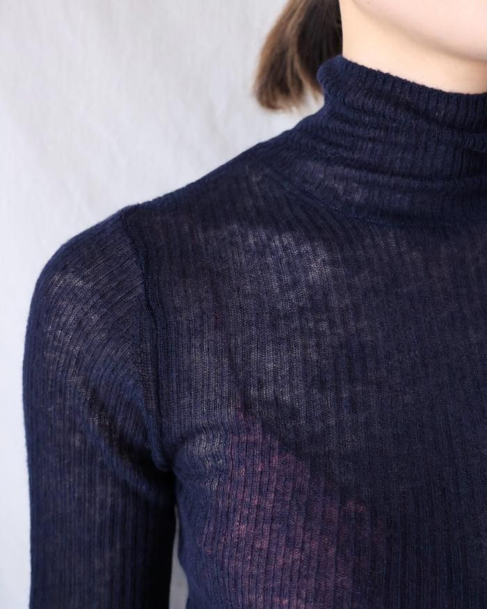 FUMIKA UCHIDA： GAUZE TTL-NECK SWEATER - NAVY - ORANN ONLINE SHOP