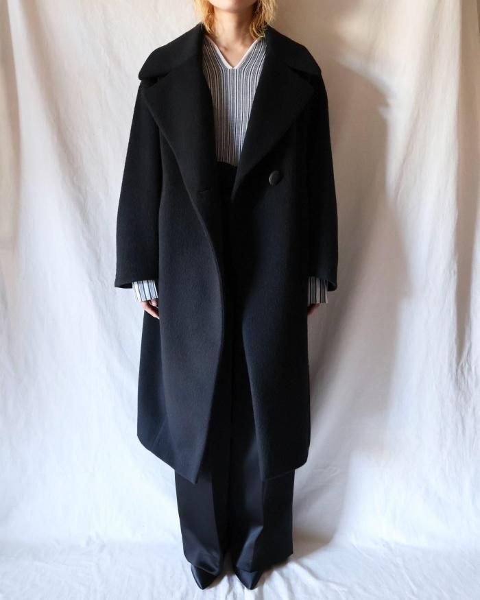 Mame Kurogouchi：Wool Arupaka Long Cort - BLACK - ORANN