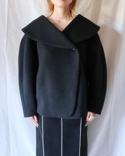 Mame KurogouchiWool Alpaca Shawl Collar Short Coat - BLACK