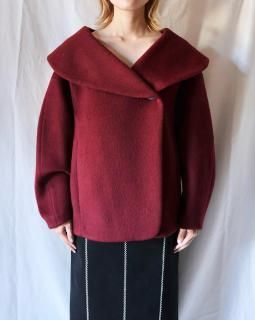 Mame KurogouchiWool Alpaca Shawl Collar Short Coat - BORDEAUX
