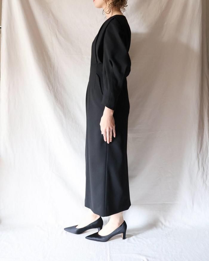 Mame Kurogouchi：Wool Georgette Dress - BLACK - ORANN ONLINE SHOP