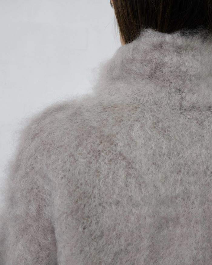 Mame Kurogouchi：Fur Knitted High Neck Top - GREY - ORANN