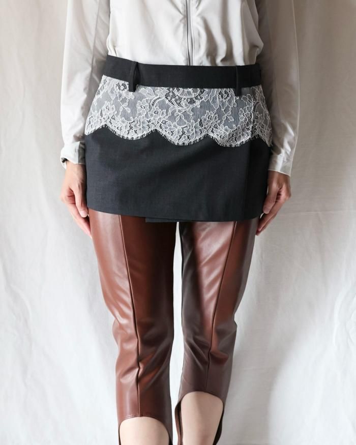 FUMIKA UCHIDA： SUITING LACE WAIST MINI SKIRT - CHL/WHITE