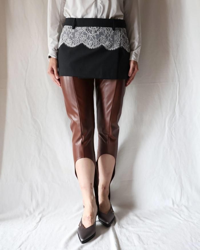 FUMIKA UCHIDA： SUITING LACE WAIST MINI SKIRT - CHL/WHITE