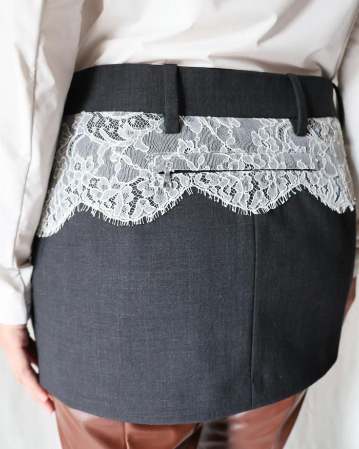 FUMIKA UCHIDA： SUITING LACE WAIST MINI SKIRT - CHL/WHITE - ORANN