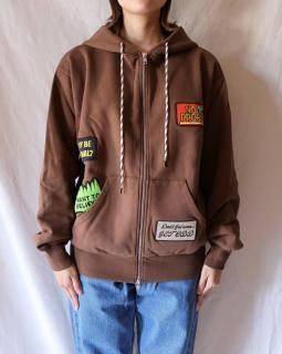 No Problemo/ AriesSticker Zip Thru Hoodie - BROWN