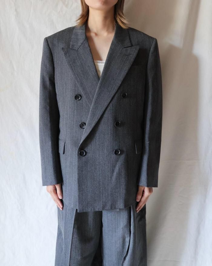 FUMIKA UCHIDA： HERRINGBONE PEAKED LAPEL DOUBLE JACKET - GREY