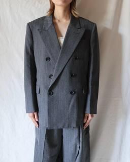 FUMIKA UCHIDAHERRINGBONE PEAKED LAPEL DOUBLE JACKET - GREY