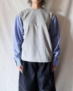 Meryll RoggeT-SHIRT WITH SHIRTING SLEEVES - GREY / PALE BLUE