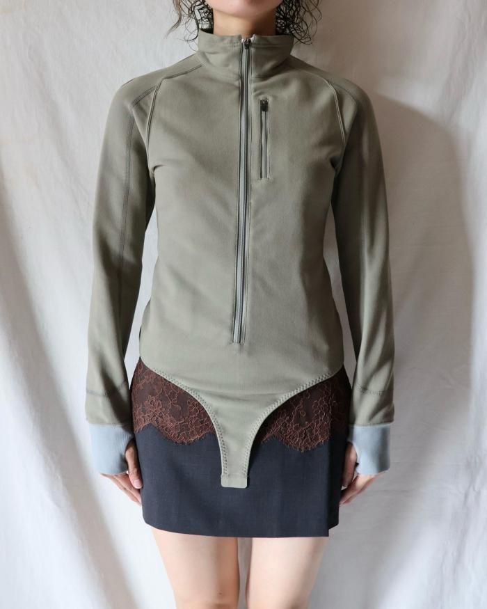 FUMIKA UCHIDA： FRENCH TERRY HALF-ZIP BODYSUIT - SAGE - ORANN