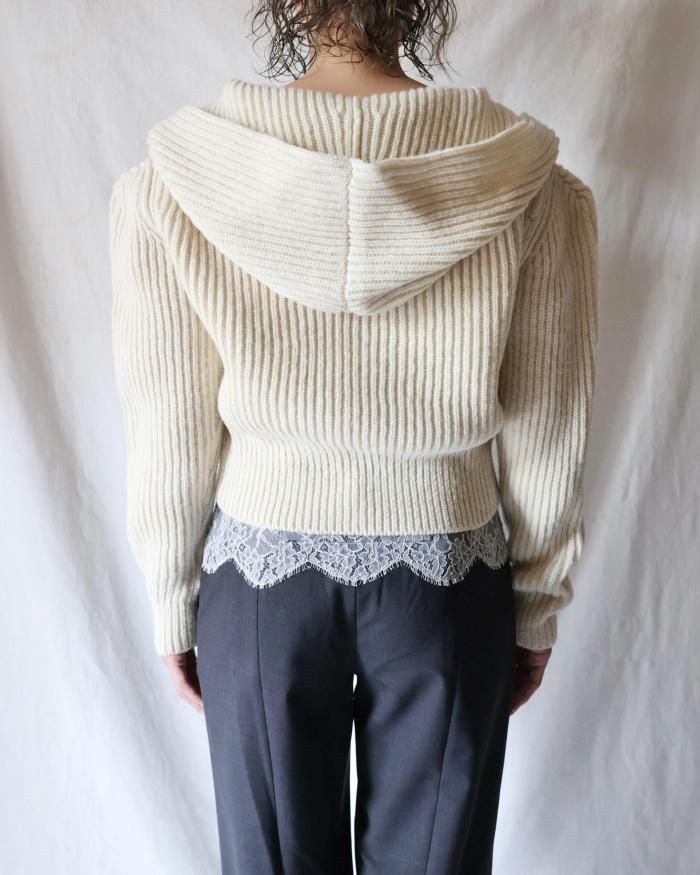 FUMIKA UCHIDA： SHETLAND RIB STITCH HOODED CARDIGAN - IVORY