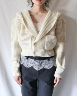 FUMIKA UCHIDASHETLAND RIB STITCH HOODED CARDIGAN - IVORY
