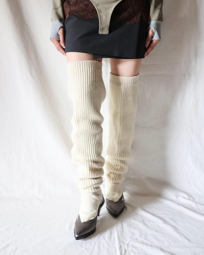 FUMIKA UCHIDA： SHETLAND RIB STITCH TIGHT-HIGH SOCKS - IVORY