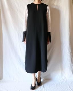 Mame KurogouchiTriacetate Georgette Floral Embroidery Sleeve Classic Dress - BLACK