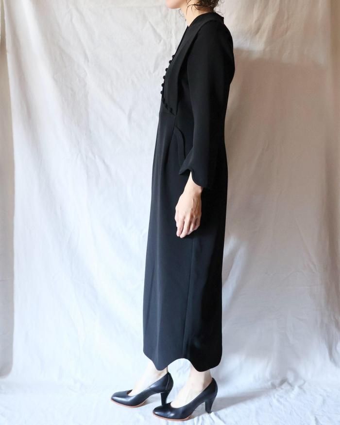 Mame Kurogouchi：Triacetate Georgette V-Neck Dress - BLACK - ORANN