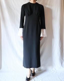 Mame KurogouchiTriacetate Georgette Embroidered Cuffs I-Line Dress - BLACK