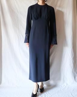 Mame KurogouchiTriacetate Georgette Embroidered Cuffs I-Line Dress - NAVY