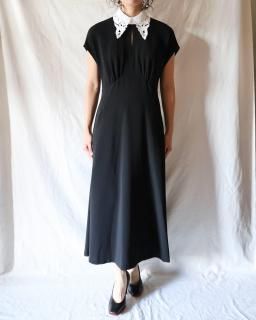 Mame KurogouchiTriacetate Georgette Embroidered Collar Flared Dress - BLACK