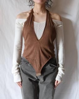 FUMIKA UCHIDARIB HALTER-NECK BODYSUIT - BROWN