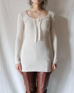 FUMIKA UCHIDARIB STITCH HENLEY NECK UNDERWEAR - IVORY