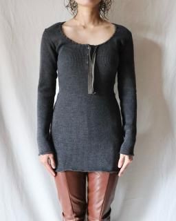 FUMIKA UCHIDARIB STITCH HENLEY NECK UNDERWEAR - TOP CHARCOAL