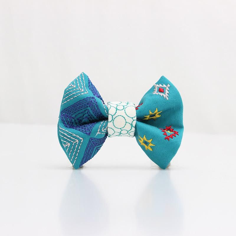 刺繍の蝶ネクタイ ネイティブスクエア あさぎ TATEHA tie - me