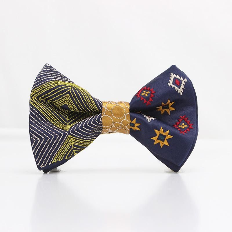 刺繍の蝶ネクタイ ネイティブスクエア 藍 TATEHA tie - me.dery