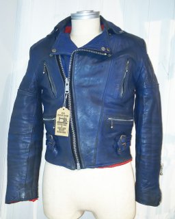 80's Blue Double Leather Jacket 