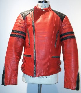 80's Red Double Leather Jacket Monza type