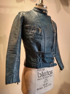 70's HARRO Ladies Blue Leather Jacket 