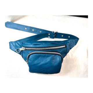 Leather waist pouch （ALBERT ZIP）green blue