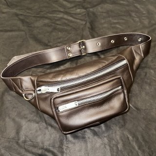 Leather waist pouch TYPE3ALBERT ZIPCHOCOLATE BROWN