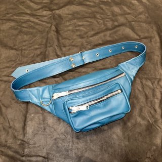 Leather waist pouch TYPE3ALBERT ZIPTURQUOISE BLUE