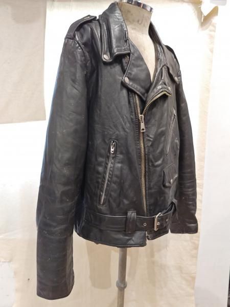 80's BRANDED GARMENTS Double Leather Jacket - neon-leather