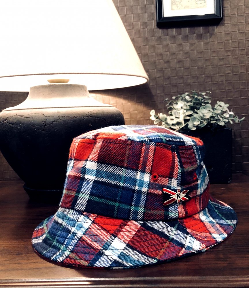 Madras check×UKflag wappen HAT- Red/green