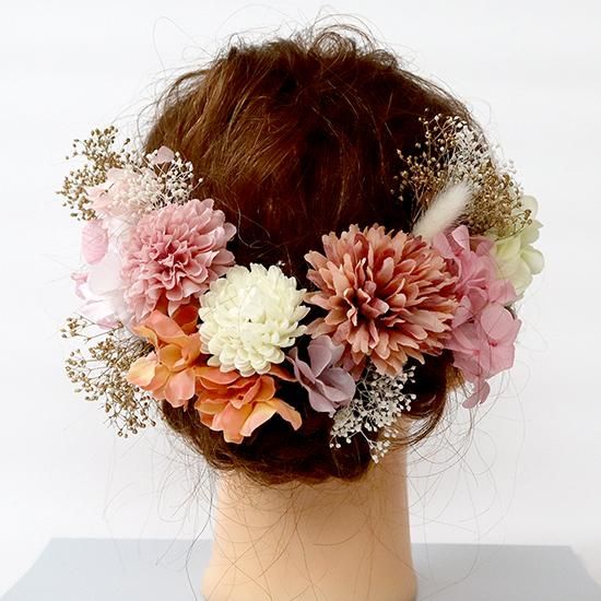 №084♡紐アレンジ＆ドライフラワー＆プリザーブドフラワー髪飾り♡成人