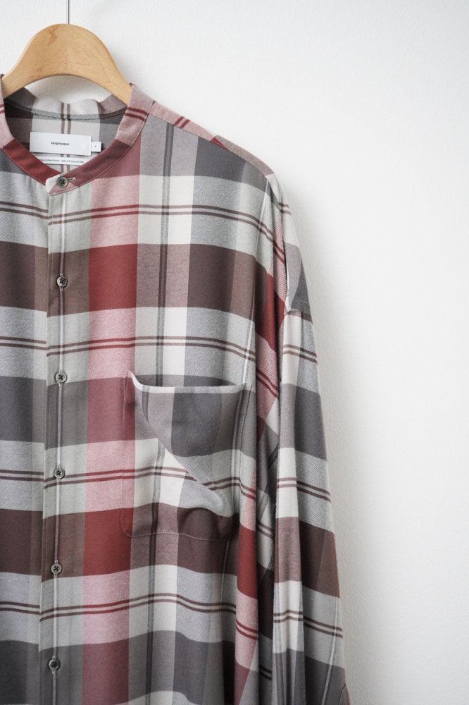 Viscose Check Oversized Band Collar Shirt(CHECK) - H-L