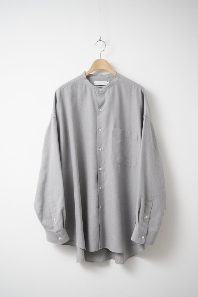 Linen Cupro Oversized Band Collar Shirt(GRAY)