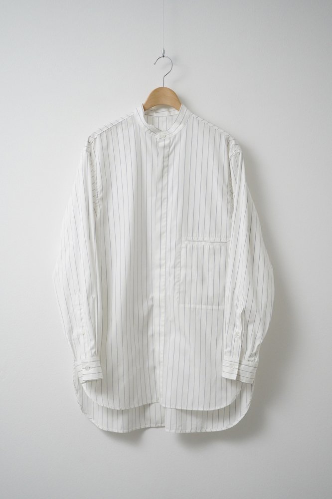 STRIPED BAND COLLAR SHIRTS(WHITE-WIDE-)