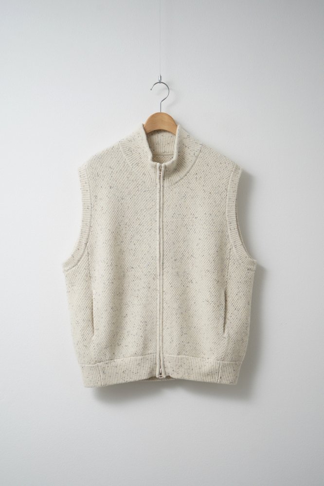 Wool Moss Stitch Zip Vest(White)