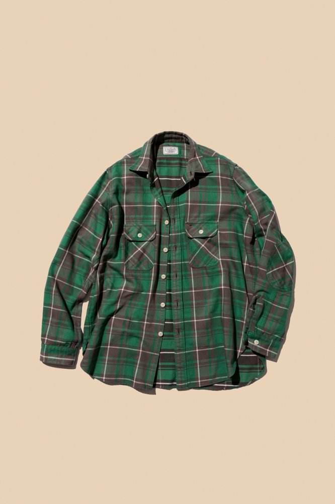 Unlikely Elbow Patch Work Shirts(Green Plaids)