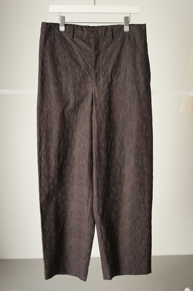 Wide Trousers -Crispy Embroidery-(Dark Brown×Dark Brown)