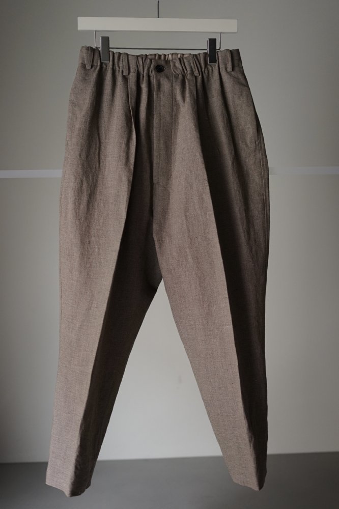 Draping Elastic Wide Trousers Type A -Geometric Cotton Linen-(Geometric Brown)