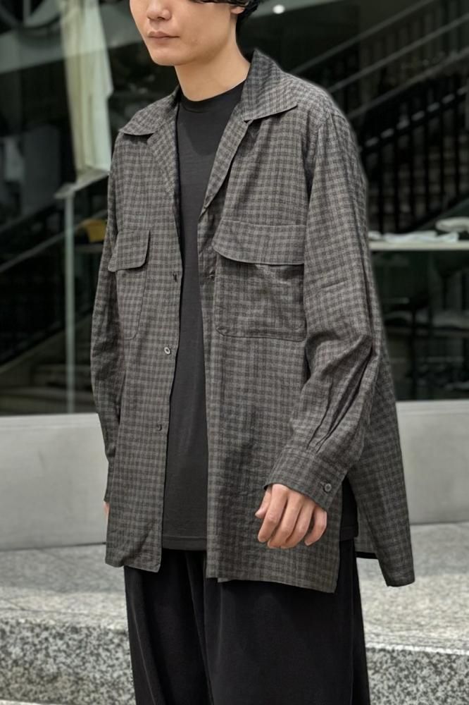 PIXEL LOW PLAID OPEN COLLAR SHIRT(CHARCOAL) - H-L PIXEL LOW PLAID OPEN COLLAR SHIRT(CHARCOAL) - H-L